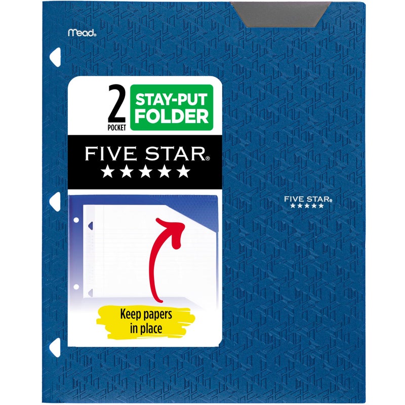Five Star 2-Pocket Folder, Plastic Folder with Stay-Put Tabs, Fits 3-Ring Binder, Holds 8-1/2"" x 11"" Paper, Pacific Blue (333420C-ECM) - Image 1